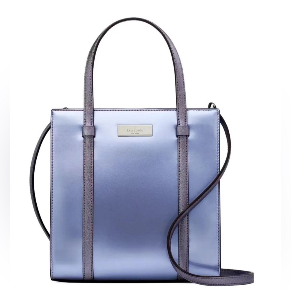 💜NWT Kate Spade Kenzie Tote Metallic Glowing Patent Periwinkle Lavender w/COA💜